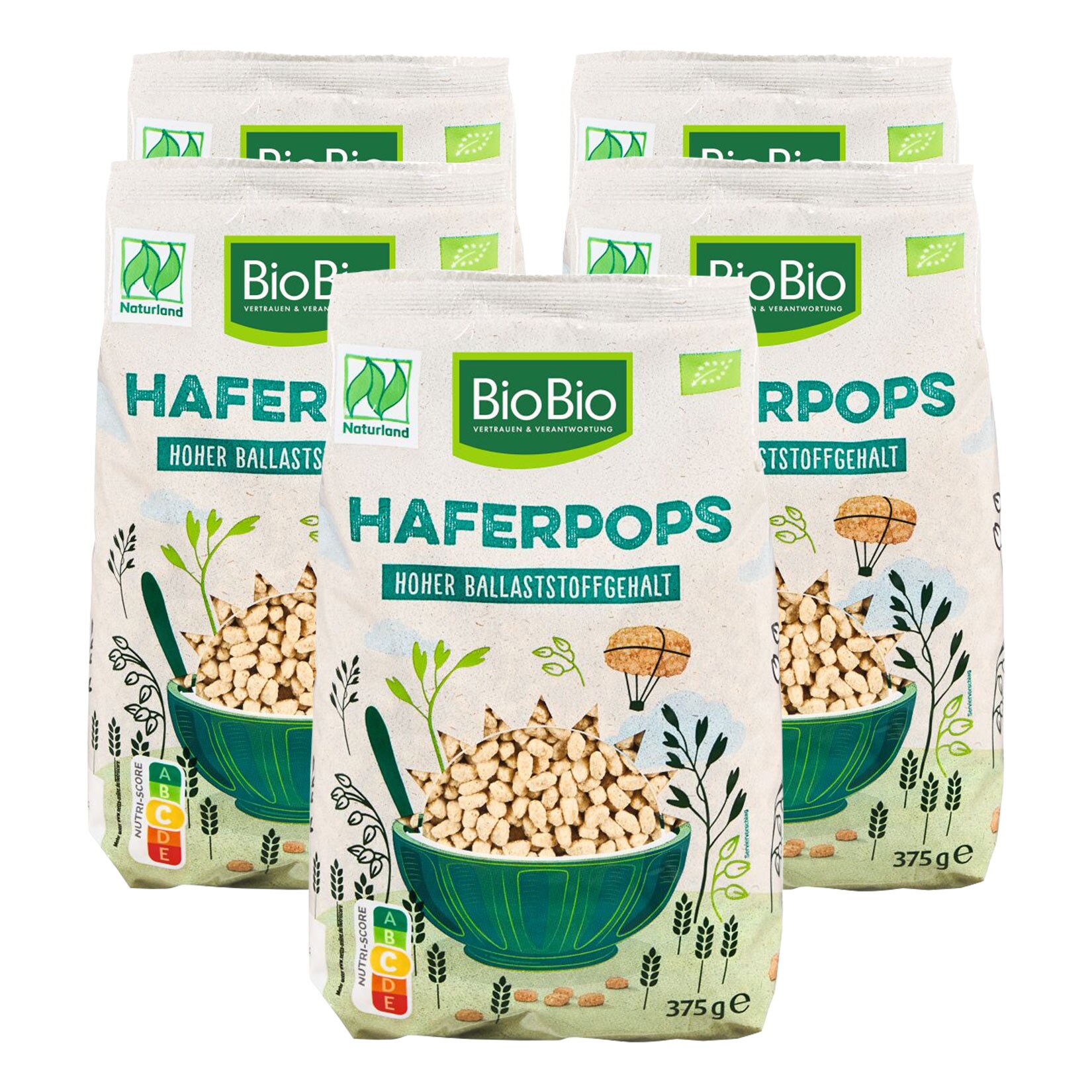 Naturland Bio BB Haferpops 375 g, 5er Pack