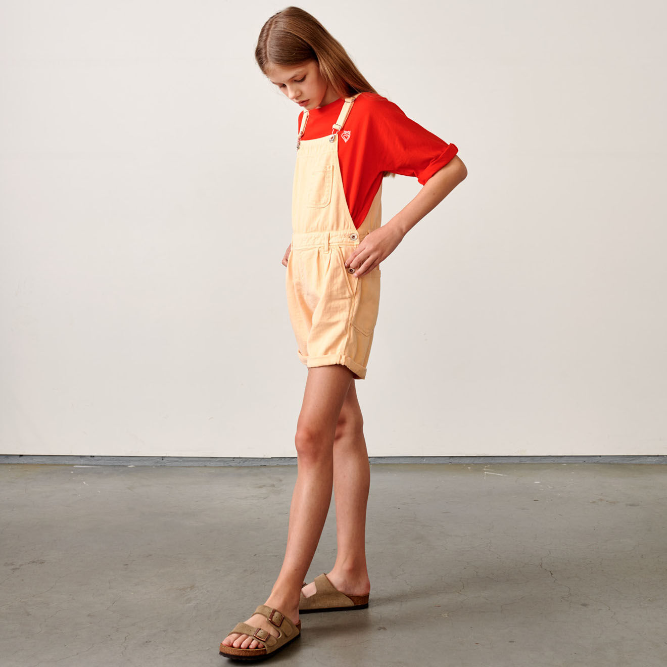 Bellerose Salopette short Pepina en Toile de coton saumon