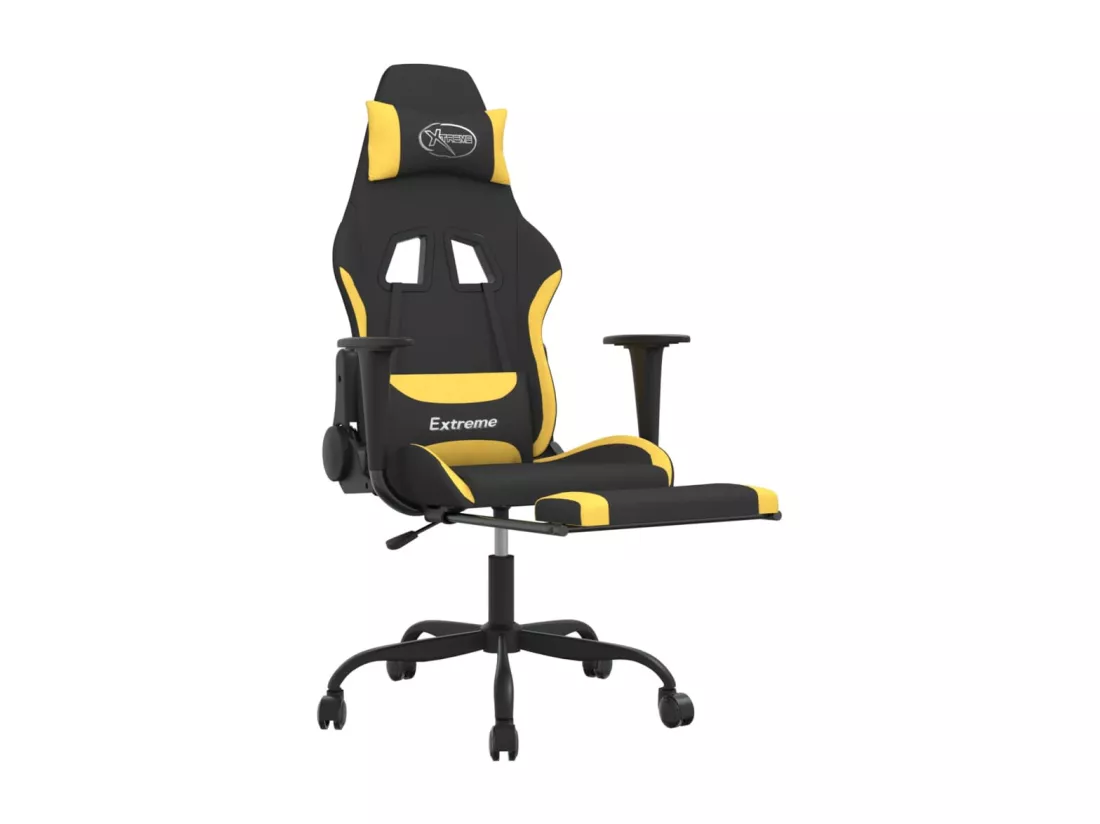 Chaise de jeu de massage avec repose-pied Noir et jaune Tissu