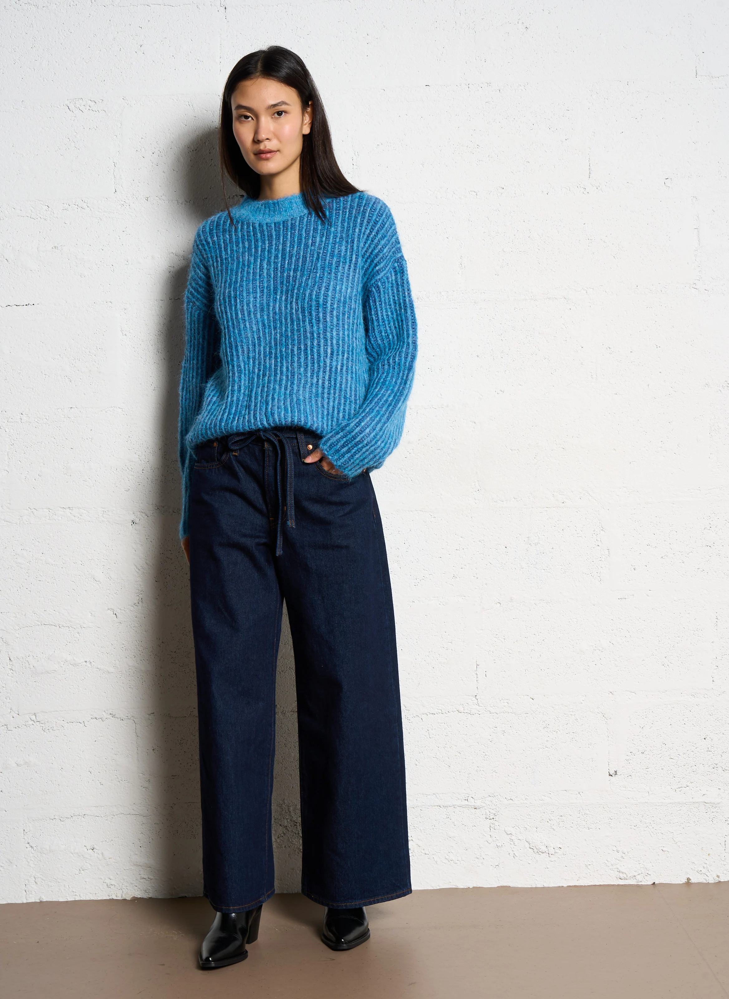 Pull droit en maille | Bleu