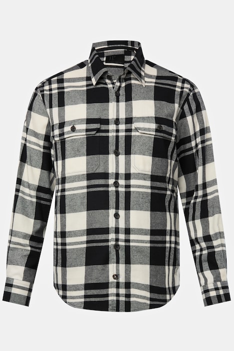 Karo-Flanellhemd, Langarm, Kentkragen. Modern Fit, Tall