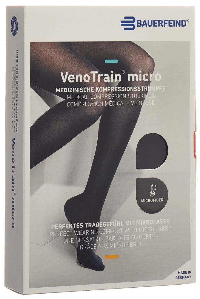 Bauerfeind VenoTrain Micro KKL2 AG XL normal/short geschlossene Fussspitze Mikronoppenhaftband schwarz 1 Paar