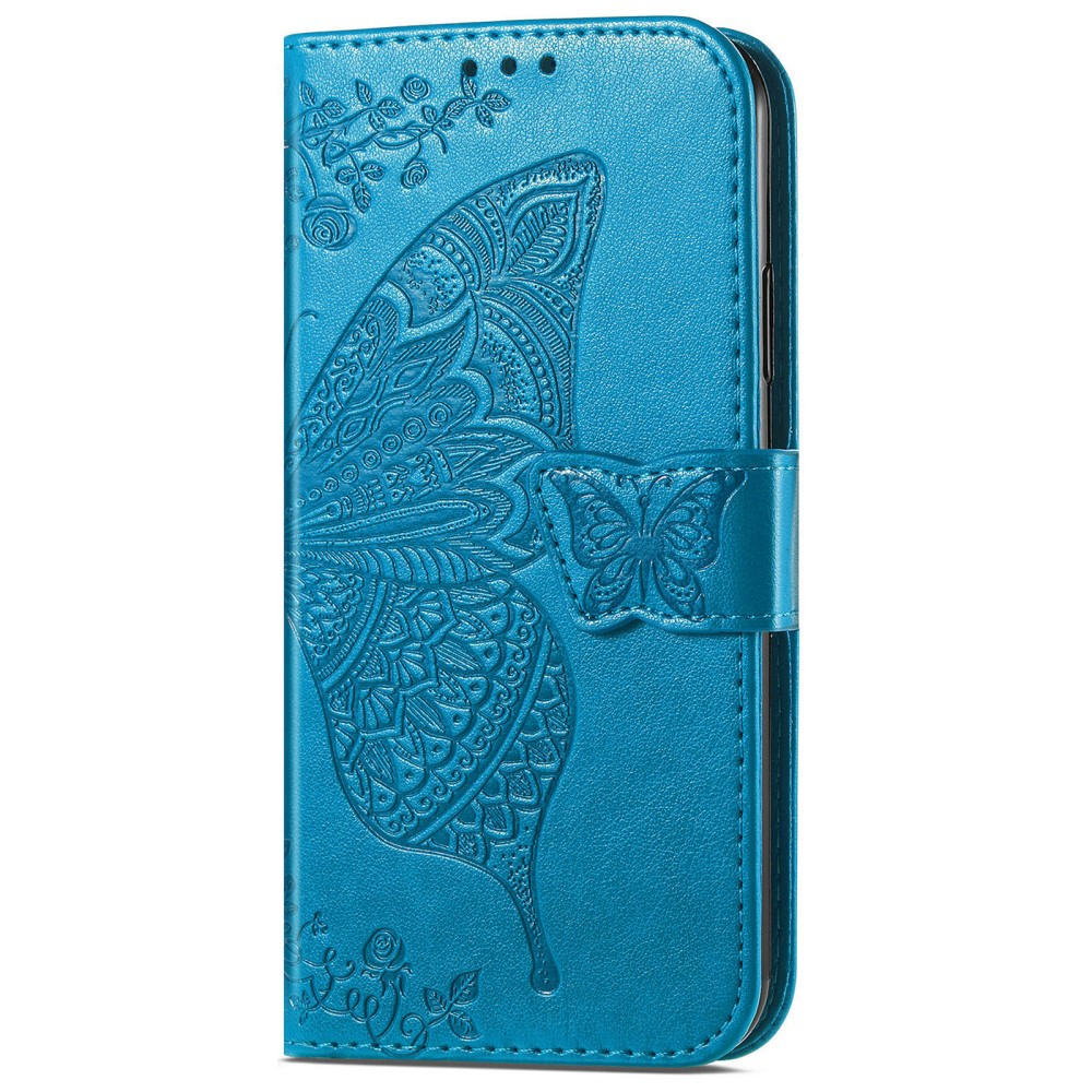 Samsung Galaxy A56 Leder Tasche Flip Cover Schmetterlinge Imprint - Blau