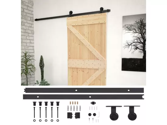 Porte coulissante avec kit de quincaillerie 90x210cm Pin massif