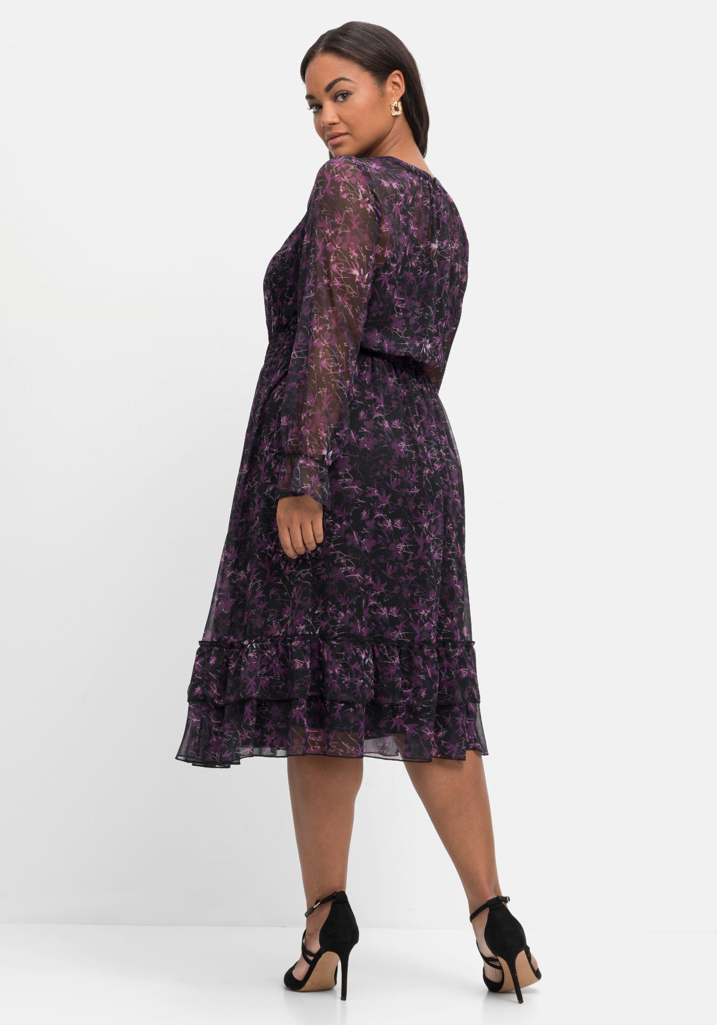 Chiffonkleid mit Alloverprint und Volants