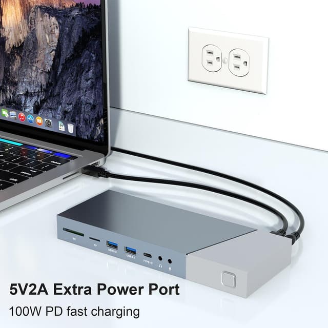 NÖRDIC DisplayLink USB-A & USB-C Dockingstation 1 til 15 til tredobbelte skærme 1xHDMI 4K30Hz 2xHDMI 2K50hz til Mac M1 M2 Thunderbolt 3 & 4