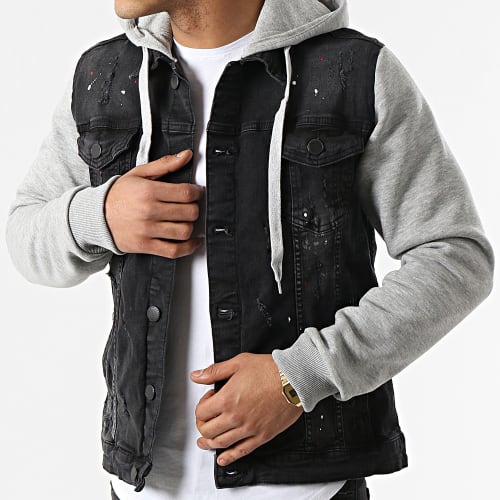 Veste Jean Capuche AF1948 Noir Gris Chiné