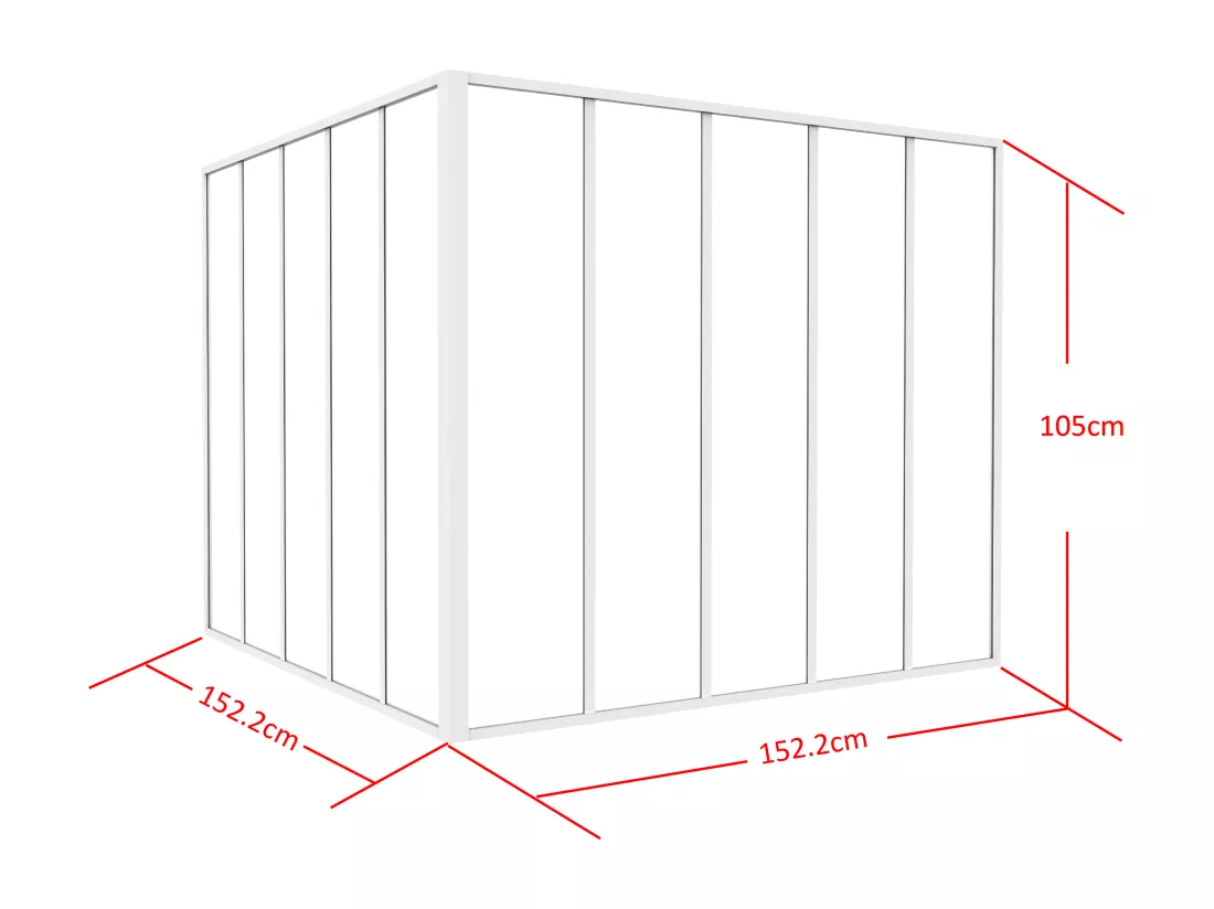 Verrière d'angle d'atelier en aluminium thermolaqué - L150 x L150 x H105 - Blanc - BAYVIEW
