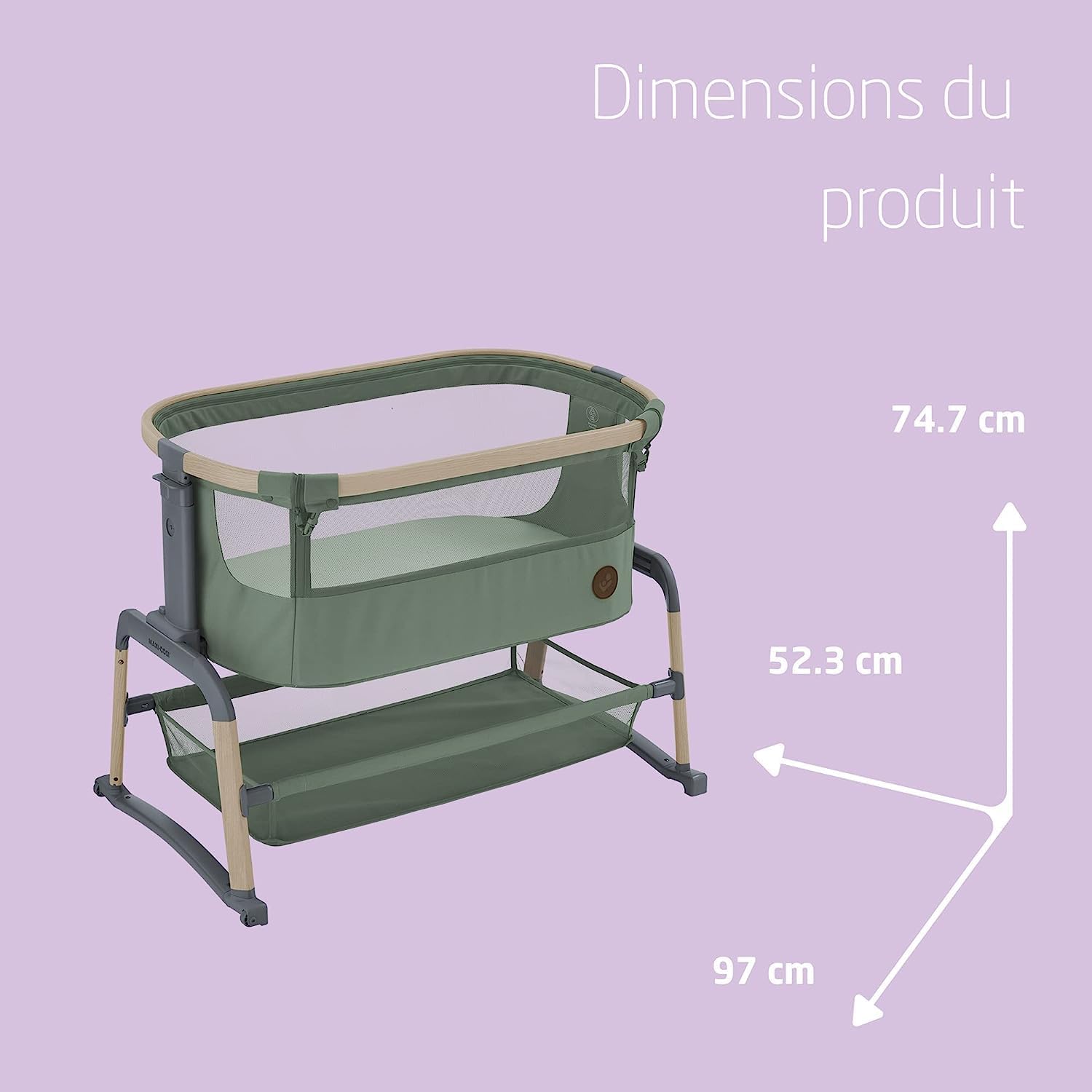 Maxi-Cosi Iora Berceau Cododo, Lit Cododo Bebe Pliable, 0-6 Mois, 9 kg Max, 4 Inclinaisons et 5 Hauteurs, Système Coulissant, Matelas Confort, Grand Panier, Facile à Transporter, Essential Graphite