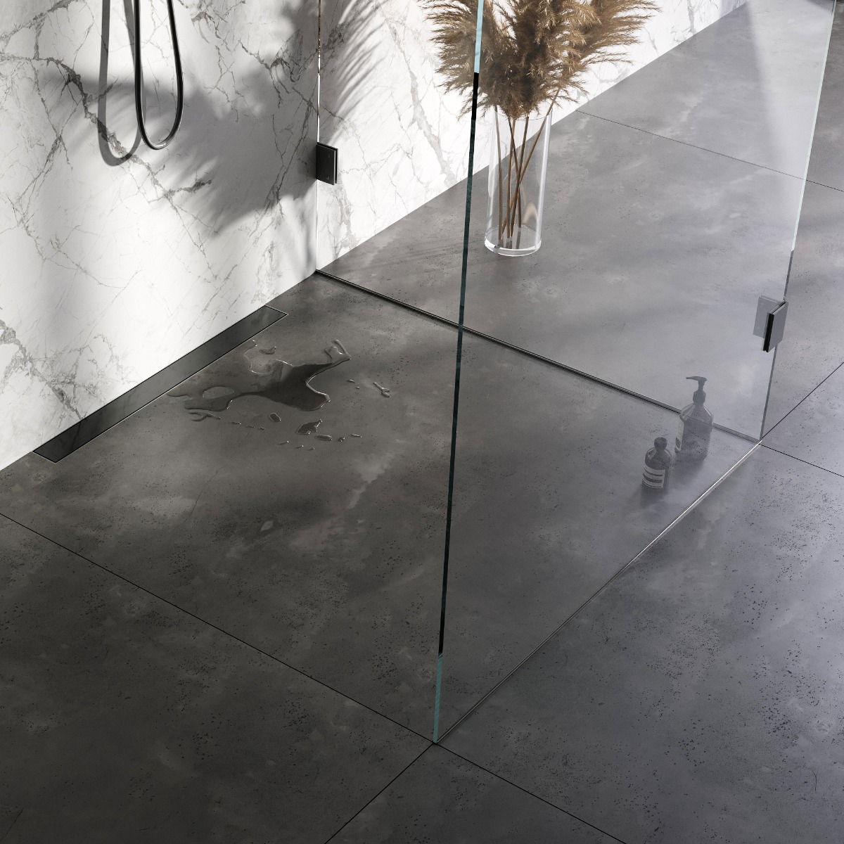 Brauer douchegoot 70x7cm met multifunctioneel rooster en muurflens gunmetal geborsteld PVD