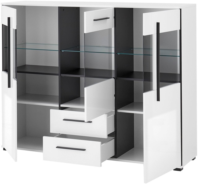 INOSIGN Highboard »Cantara, moderner Schrank, Vitrine in Eiche Dekor oder weiss« schwarze Stangengriffe, ausreichend Stauraum, vielseitig einsetzbar