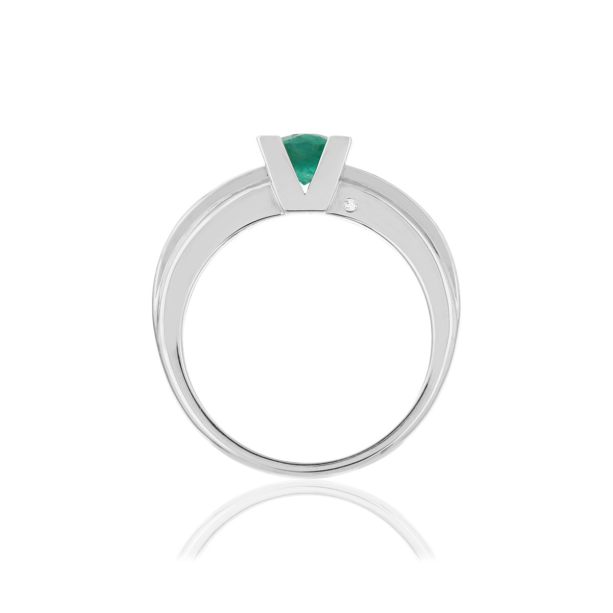 Bague VAN BRILL or blanc 750, émeraude, diamants.