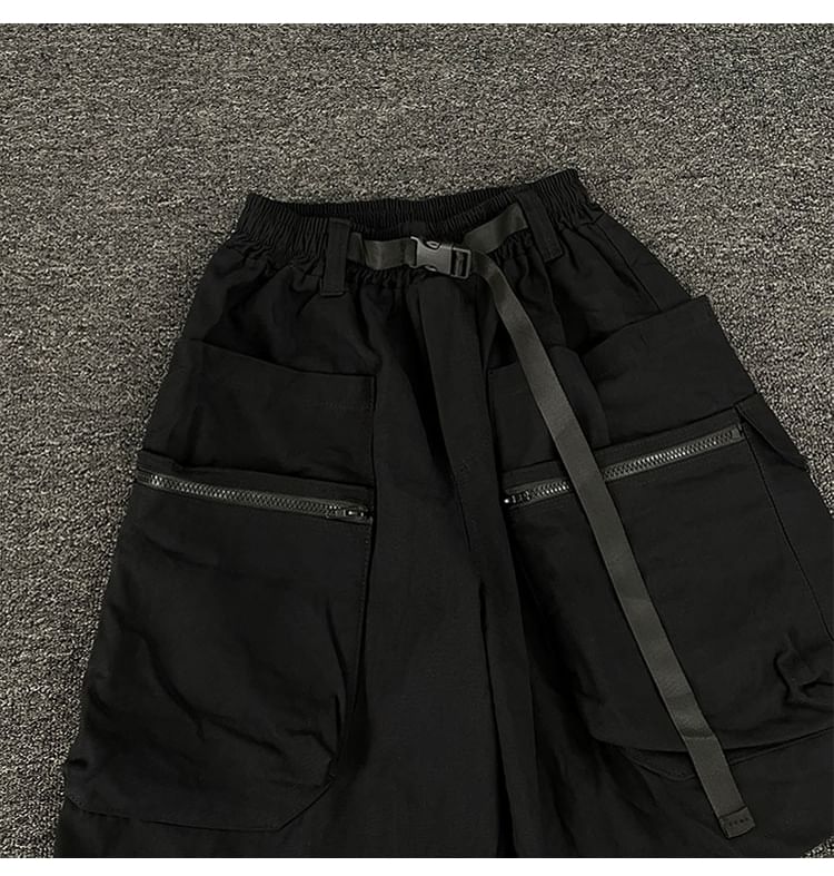 Mimiyox - Hoge taille, effen, wijde cargoshorts