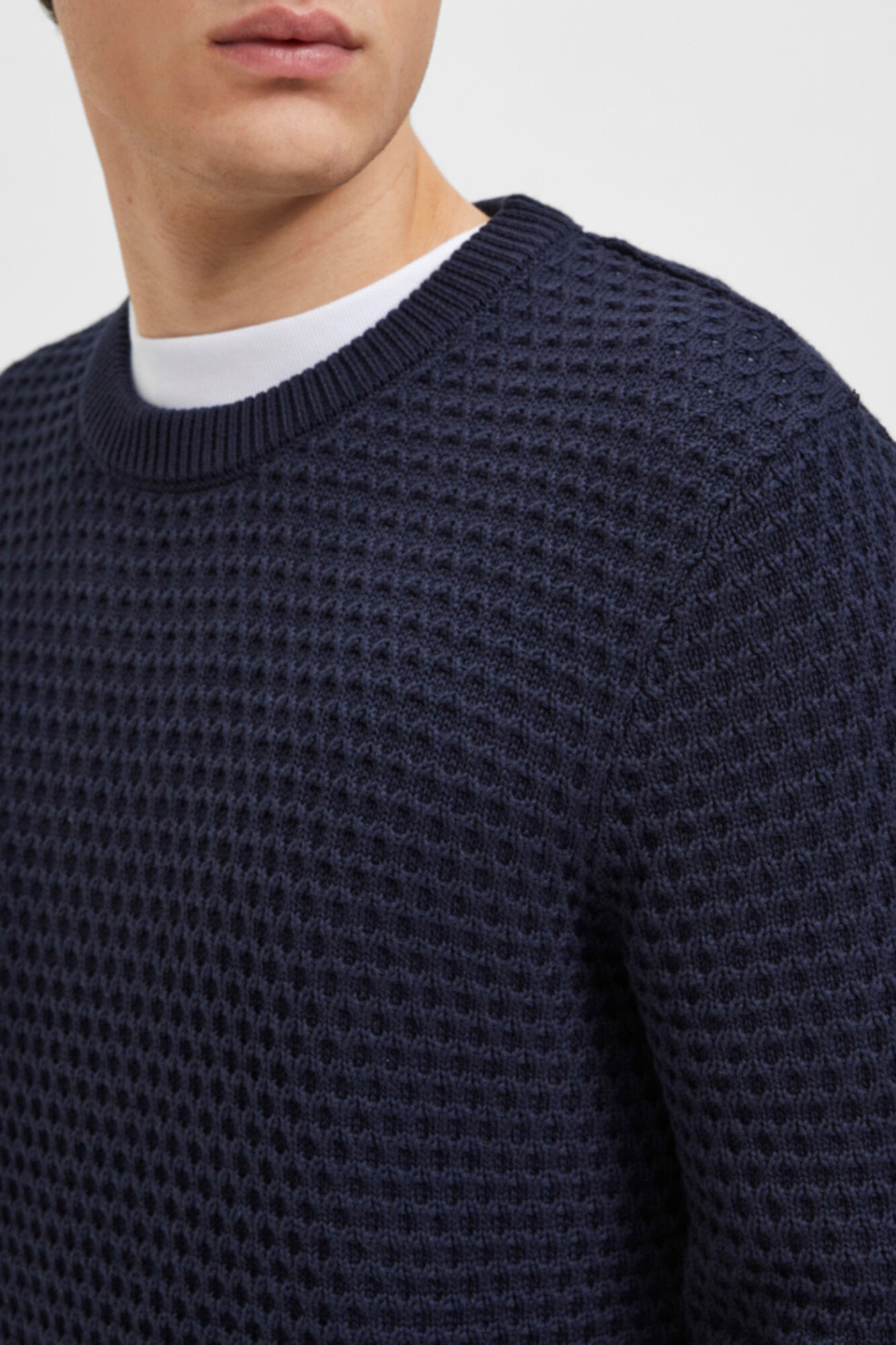 Suéter masculino de gola redonda em algodão orgânico - Azul