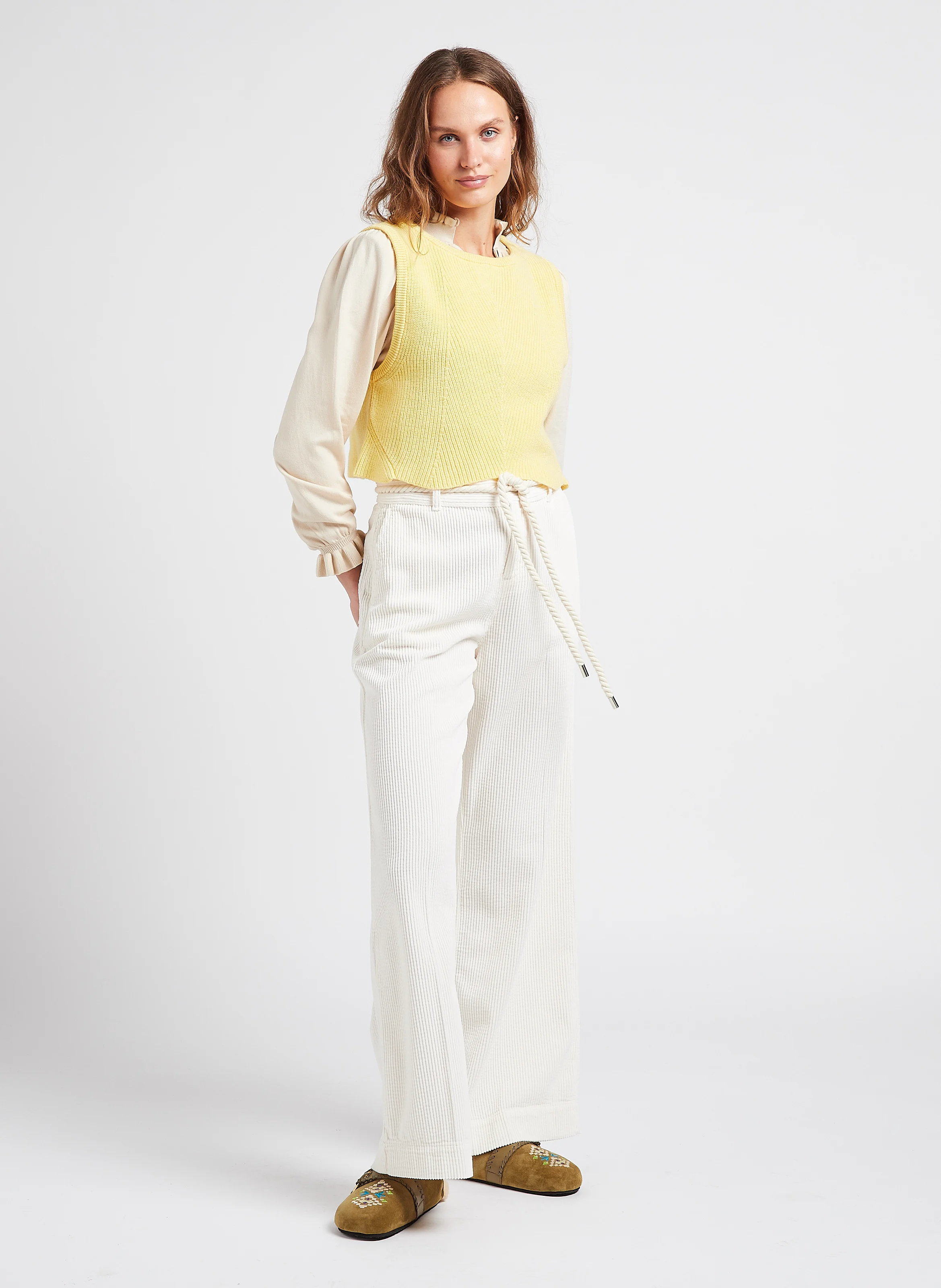 ANNIE - Pull court sans manches en laine et cachemire | Jaune