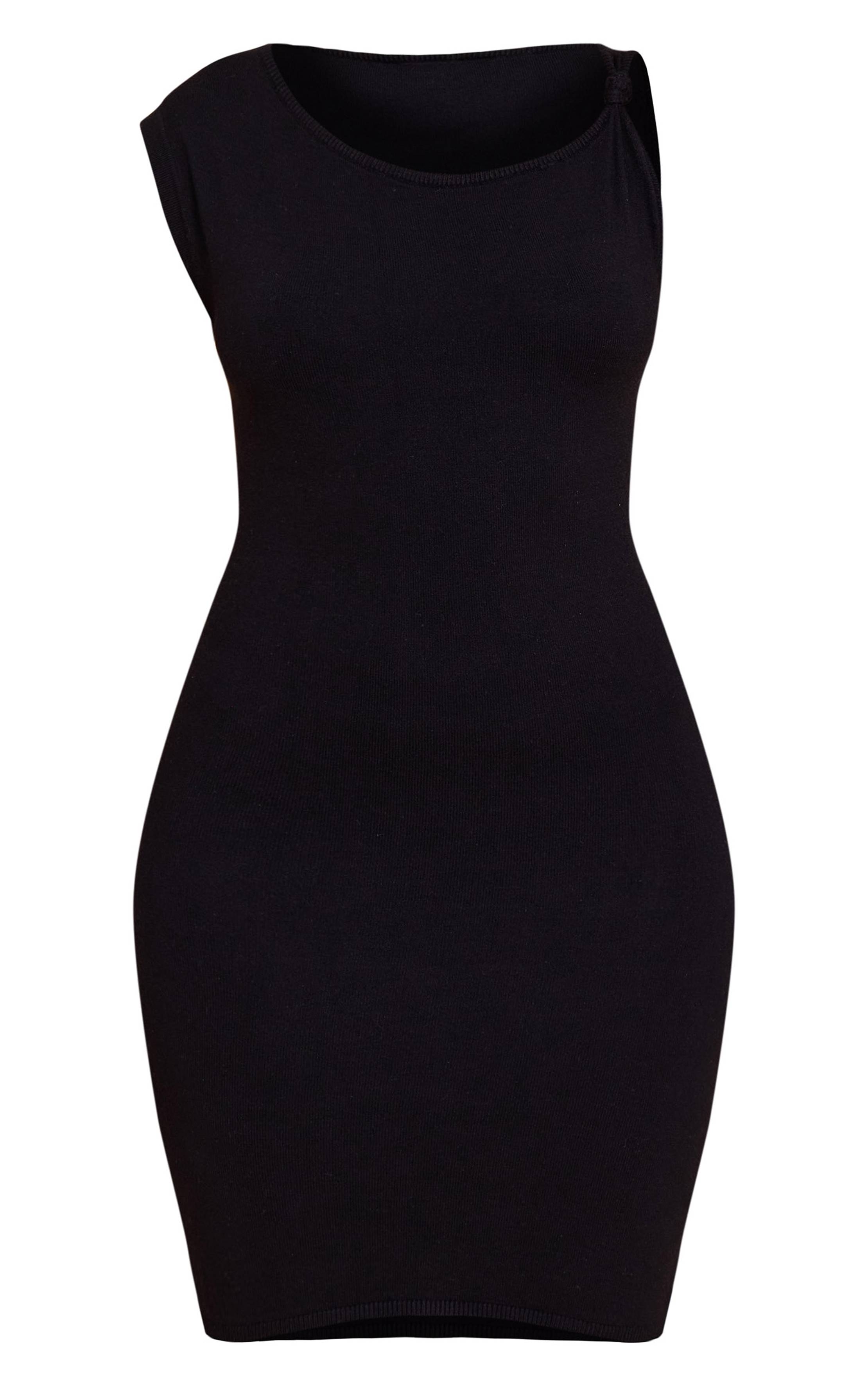 Noir Robe Mini En Maille À Détail Nœud Asymétrique