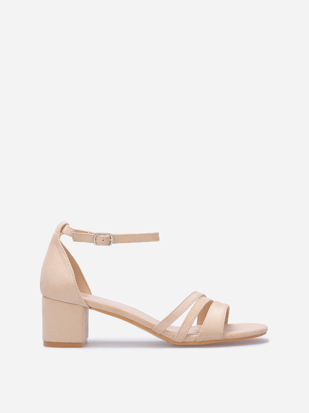 Sandales en suédine à fines brides et talon carré- Beige