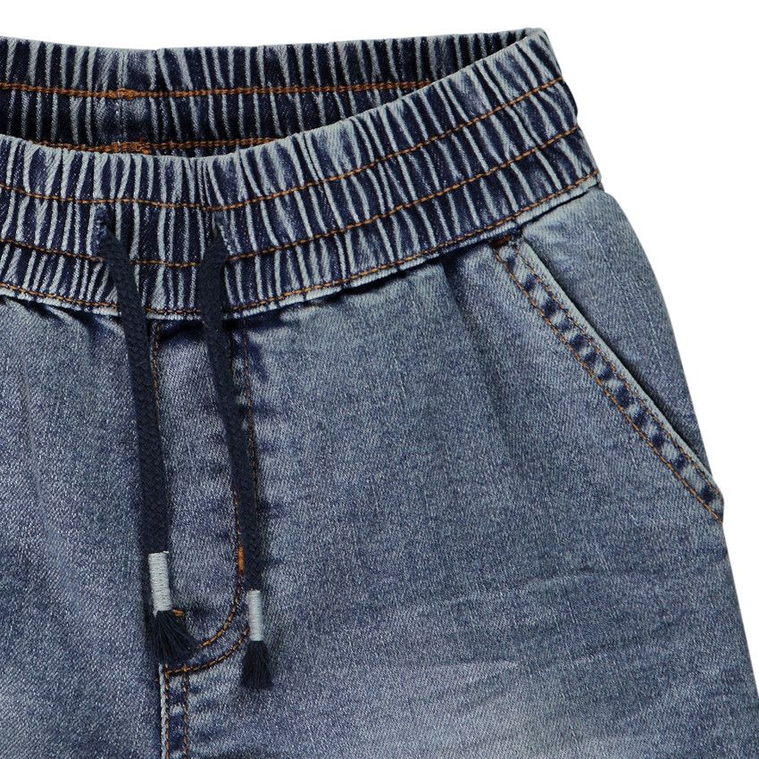 Bermuda effet jean à taille élastiquée pour garçon - Bleu moyen