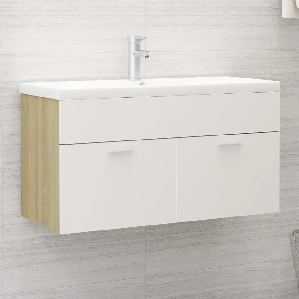 vidaXL - Wastafelkast - Wit - Bewerkt hout - 90 x 38.5 x 46 cm