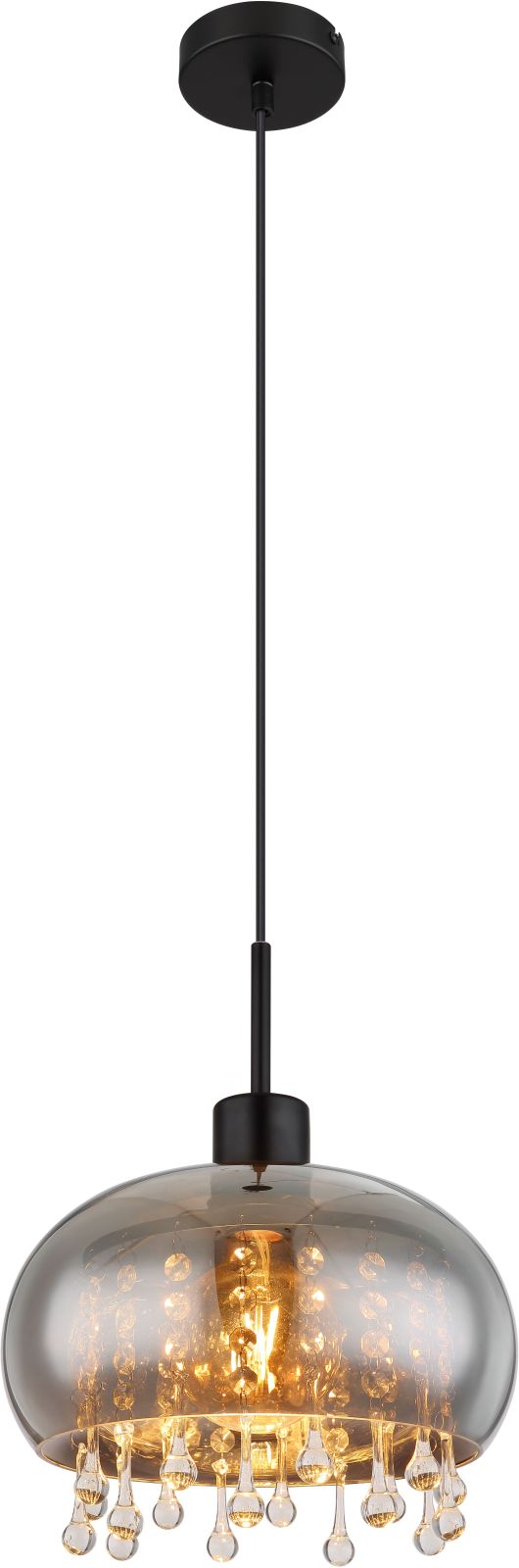 LED-Pendelleuchte - schwarz matt-rauchfarben - Glaskristalle - Ø 28 cm
