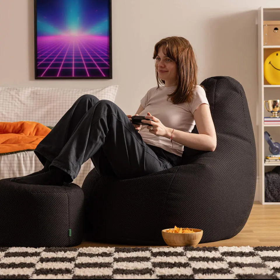 icon - Dalton XL Zitzak Fauteuil met Poef - Gaming - Zwart