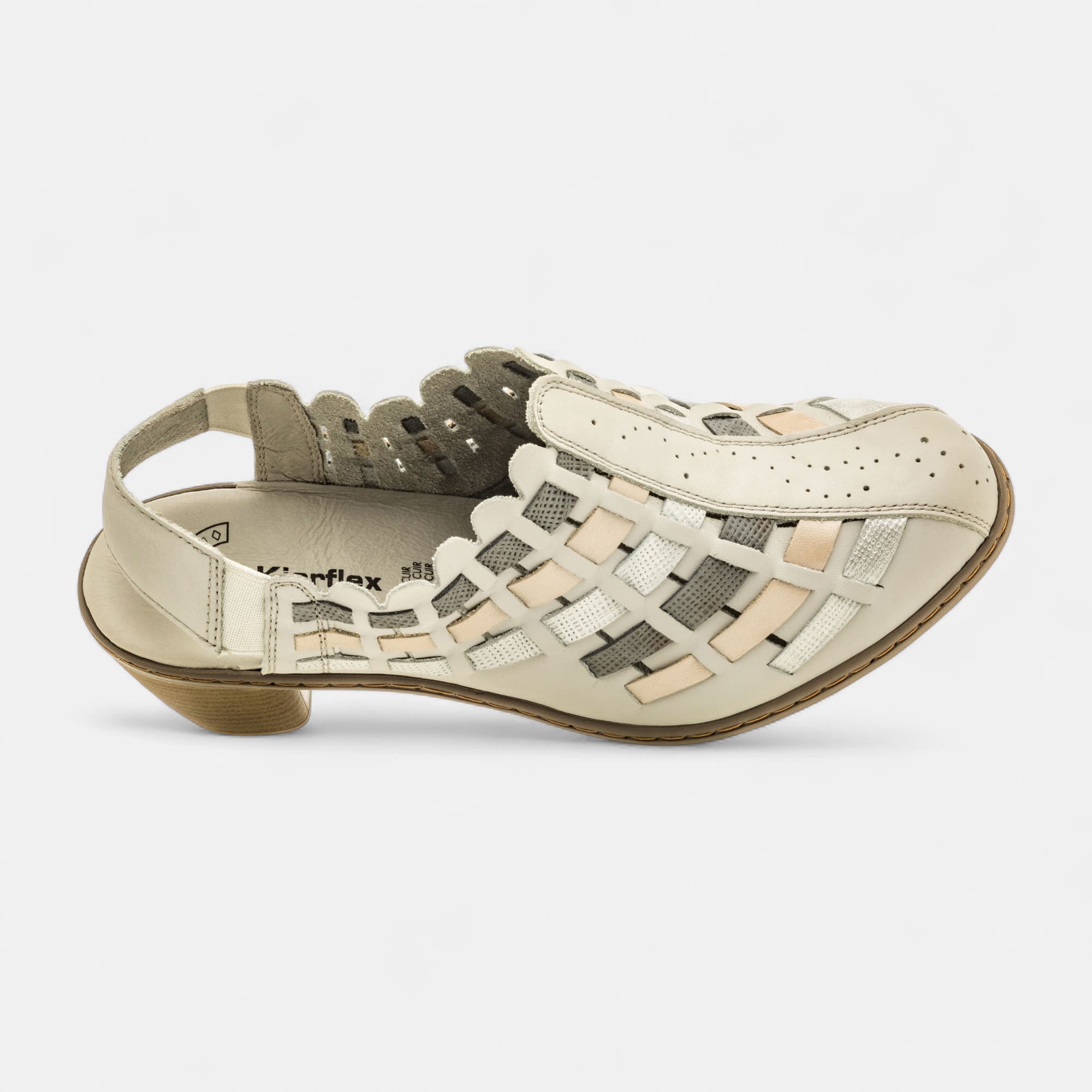 Nu-pieds confort à talon Femme en cuir beige