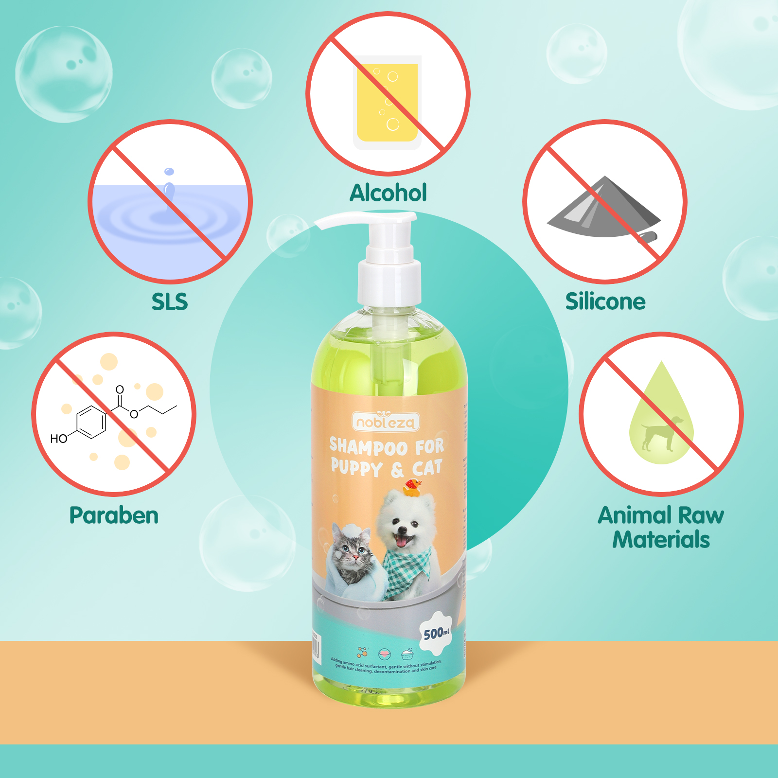 Shampoo Nobleza Muito Suave à Base de Água para Cães e Gatos, Especial para Filhotes, Shampoo para Cães com Pele Sensível com Fragrância Natural de Coco, Sem Ardência e Sem Álcool, Silicone, SLS, Parabenos (500ml)