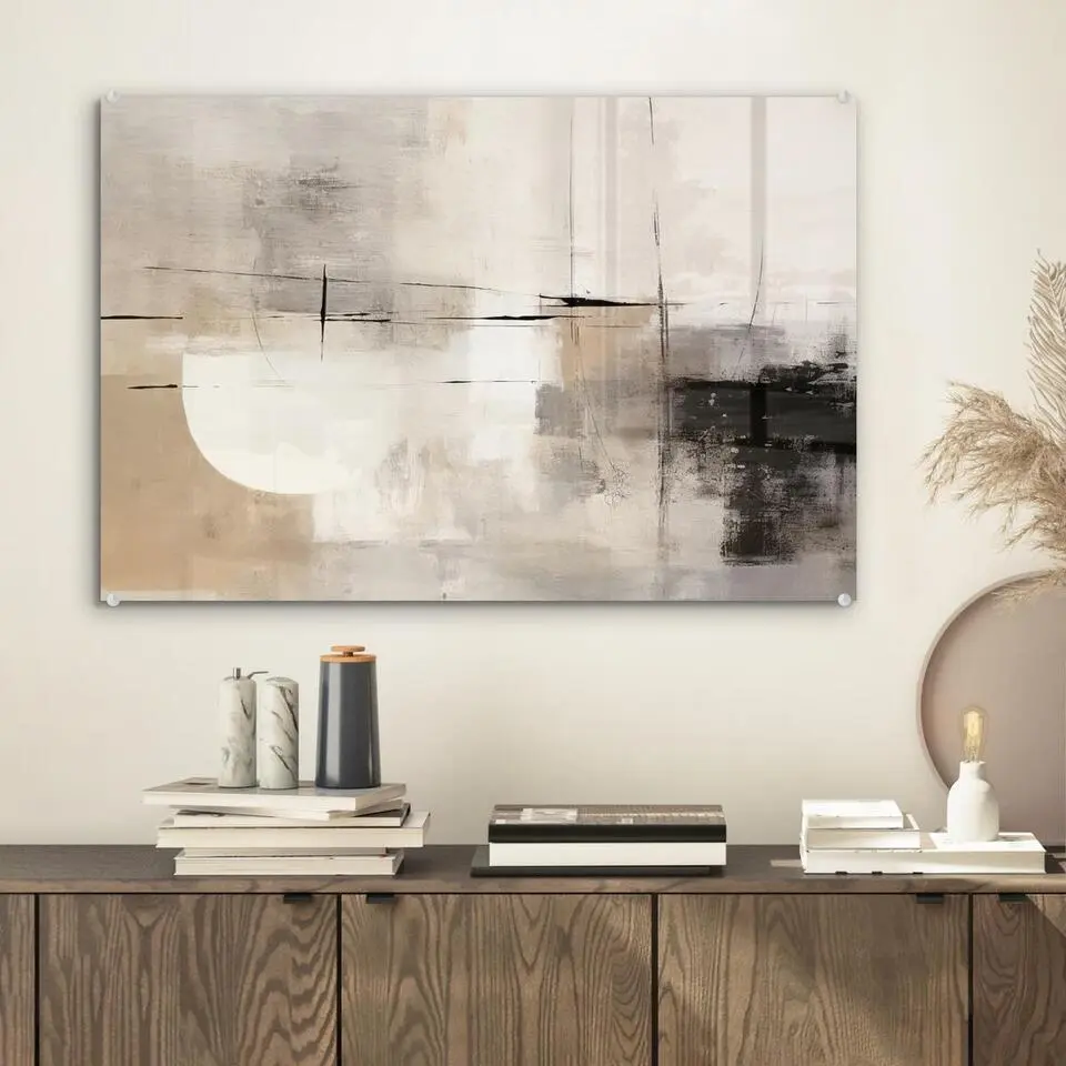 MuchoWow Glasschilderij 60x40cm Abstract Kunst Grijs