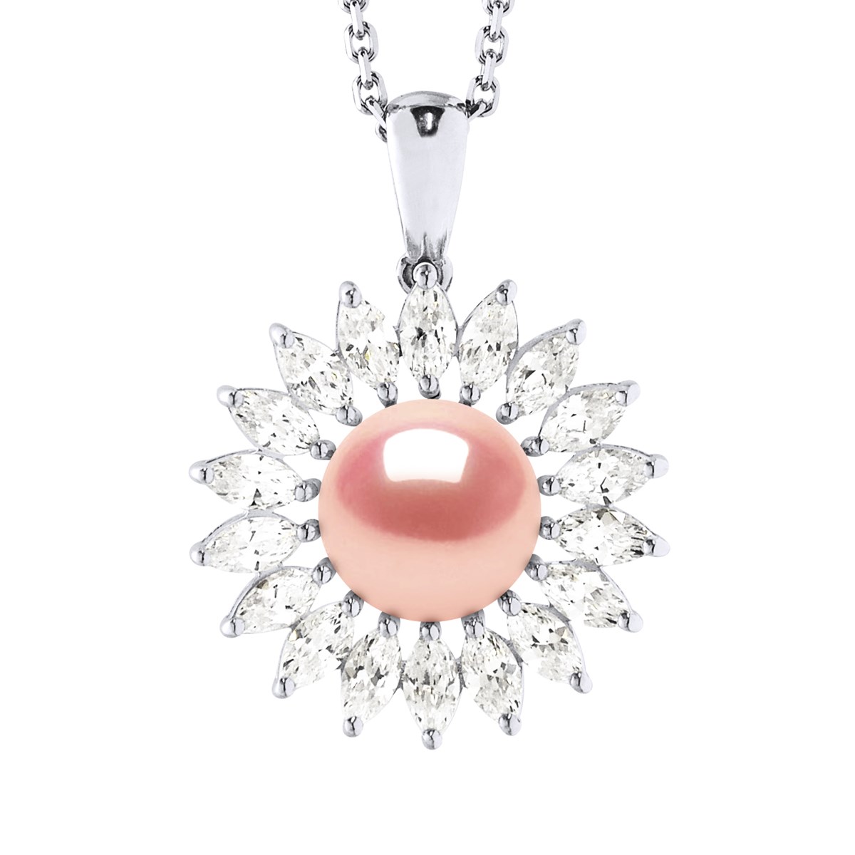 Collier SOLEIL Perle d'Eau Douce 8-9 mm Rose Joaillerie Argent 925