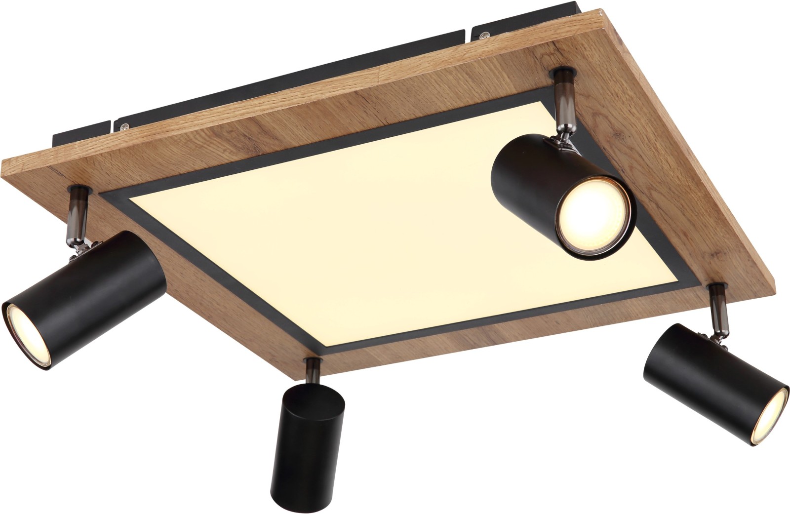 LED-Deckenleuchte - schwarz matt - Holzoptik