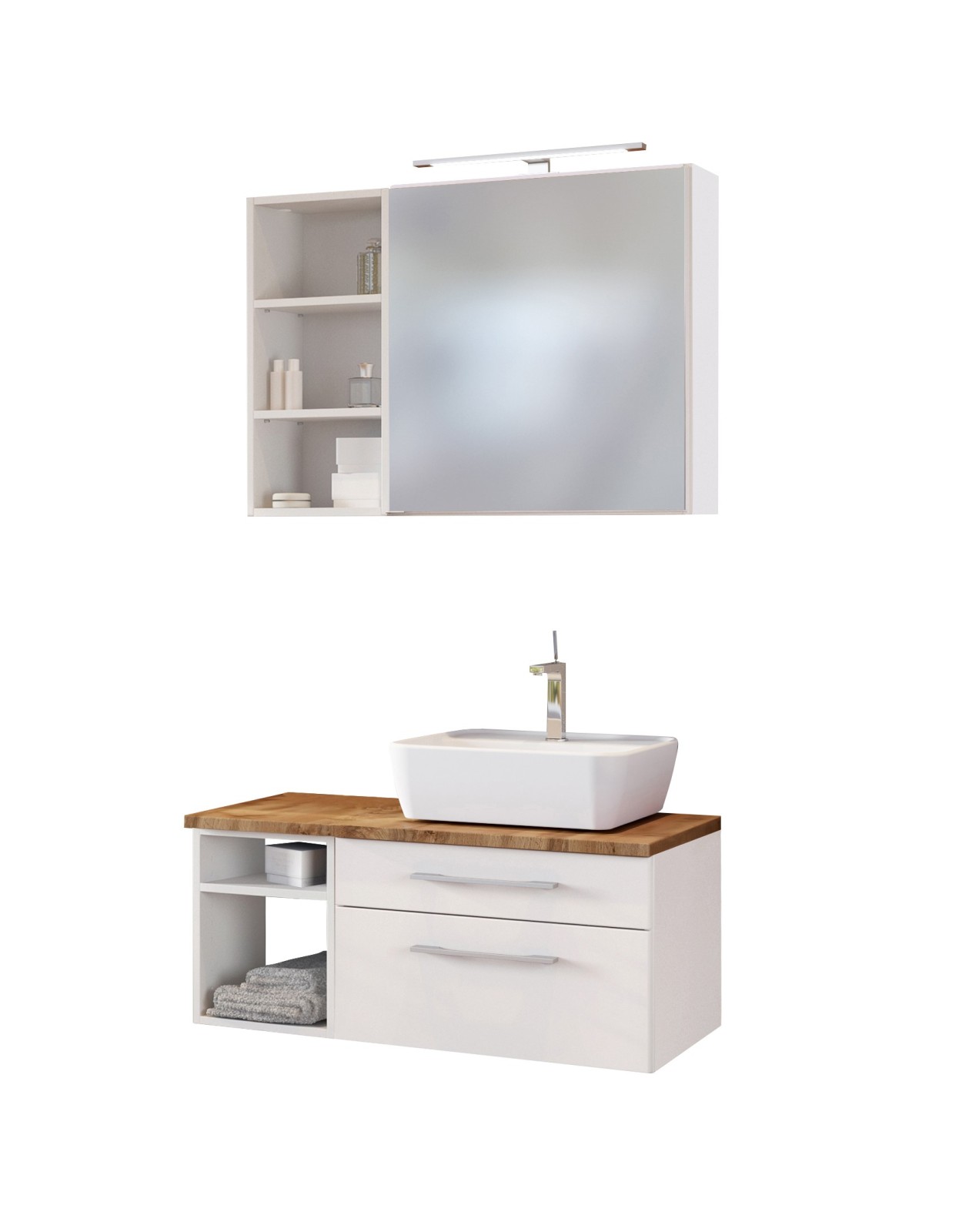 3-teiliges Badmöbel-SetDAVOS - weiß - 90 cm breit - Becken rechts