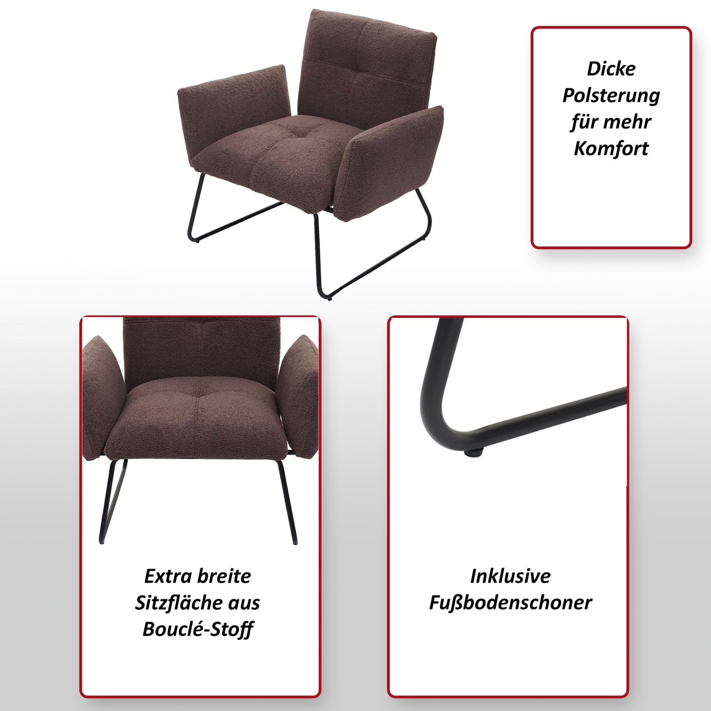 Lounge-Sessel MCW-K34, Cocktailsessel Sessel, Bouclé Stoff/Textil MVG-zertifiziert ~ braun