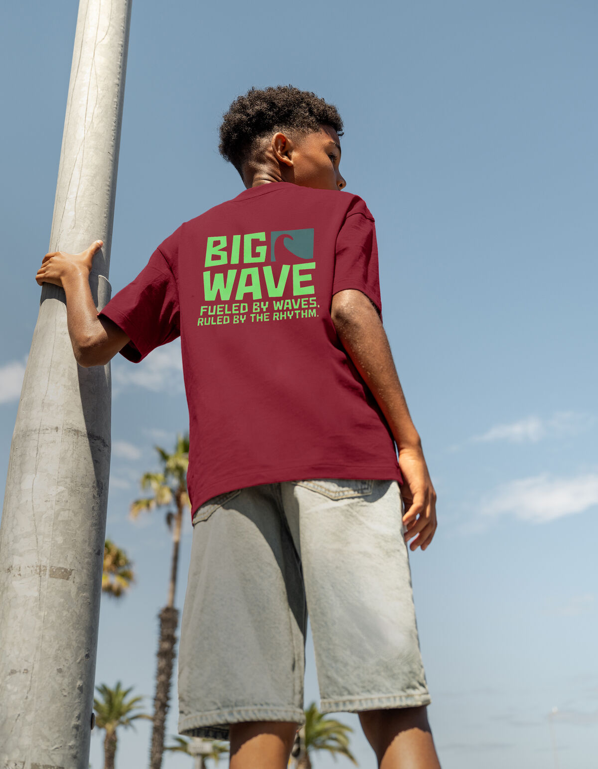 Big Wave Artwork T-shirt Donkerrood