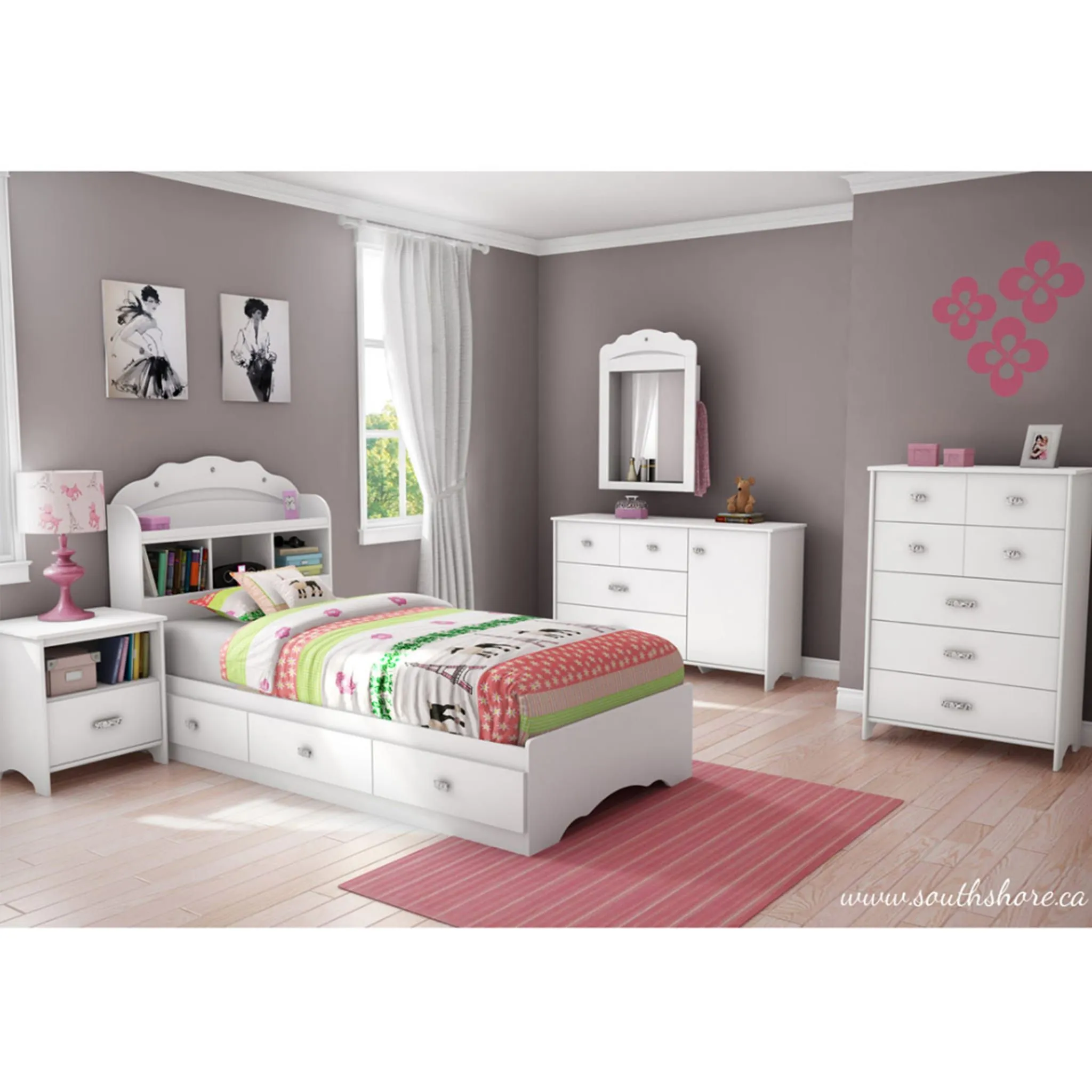 South Shore Lit Matelot Simple 3 Tiroirs Tiara - Blanc Solide