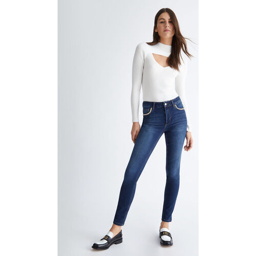 Liu Jo - Vaqueros pitillo con accesorio decorativo Azul