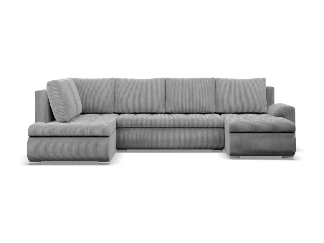 Canapé d'angle en U avec fonction sommeil, Ottoman, Cord - Gris