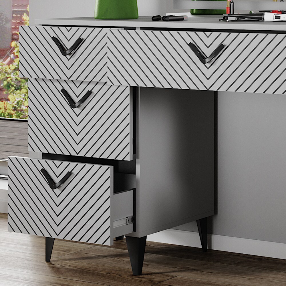 Vicco Schminktisch Anett Grau mit LED-Spiegel, 150 x 78 cm, 7 Schubladen