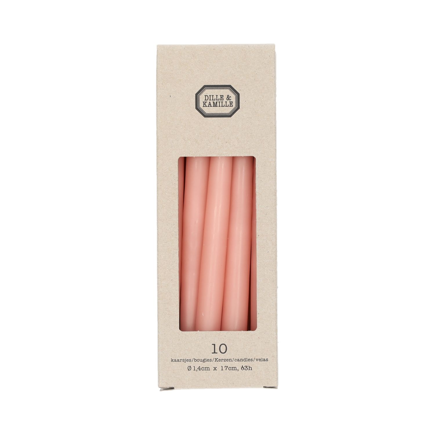 Kaarsjes smal, roze, 17 cm, 10 stuks