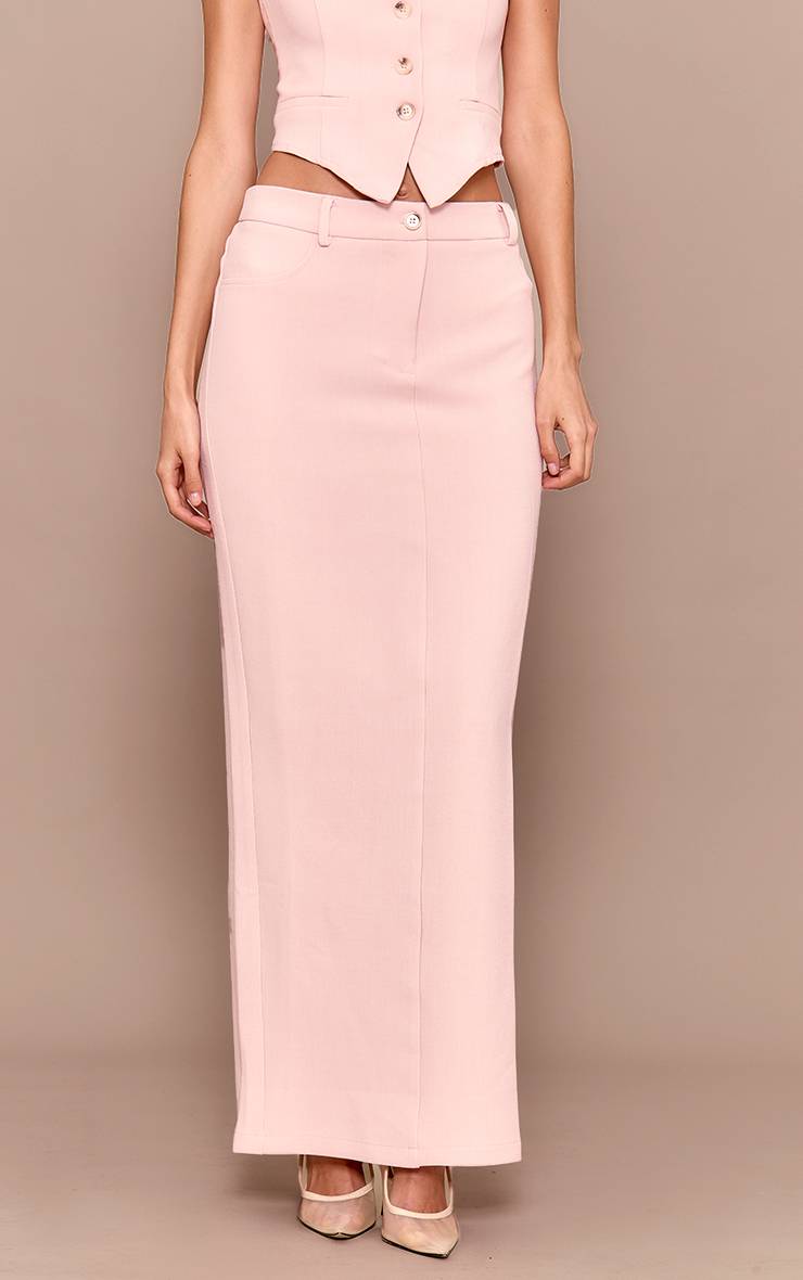 Pale Rose Jupe Longue Ajustée En Tissu Tissé Coordonné