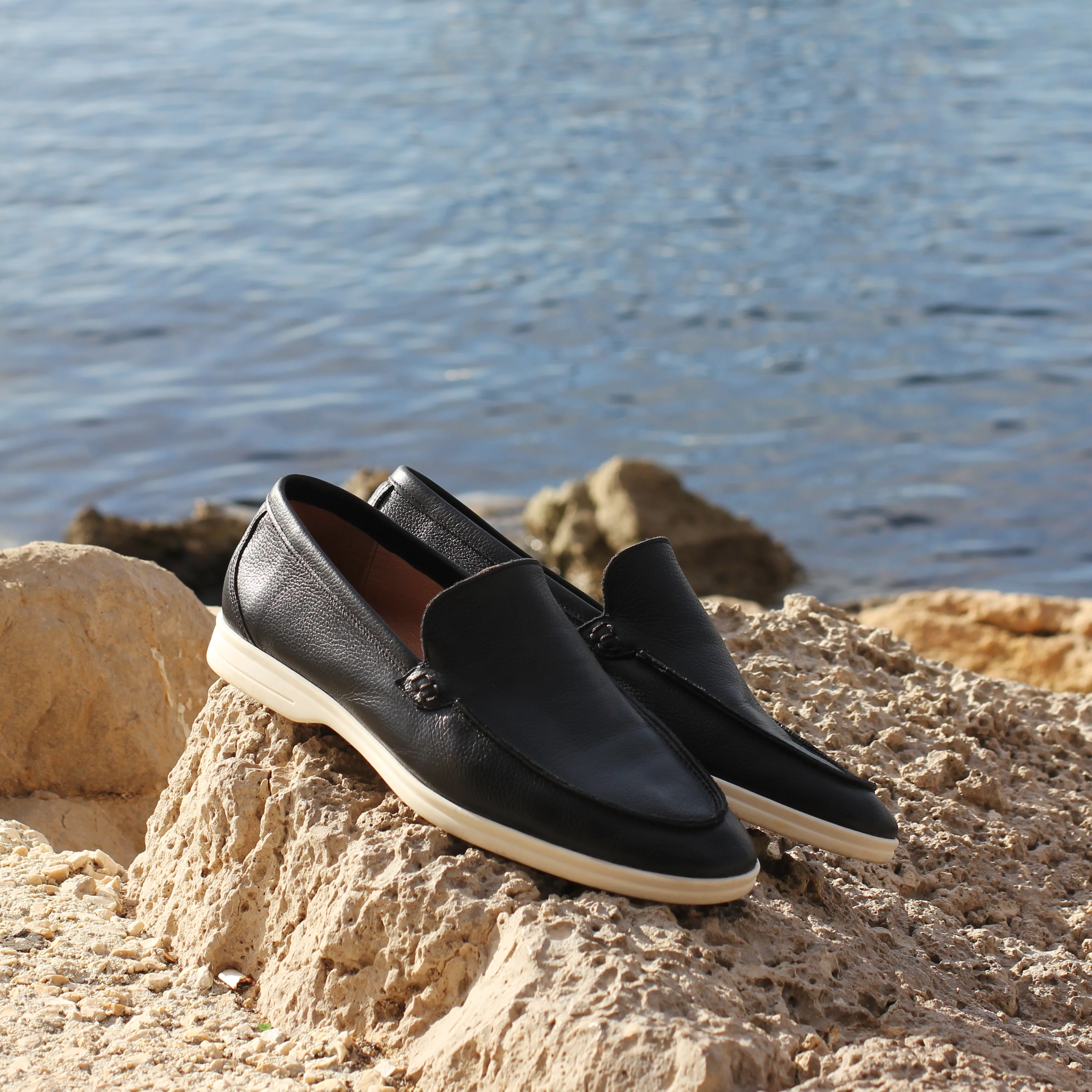 Momy-Mocassin en cuir grainé noir