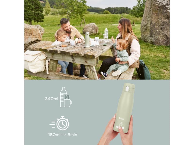 Babymoov Flaschenwärmer Moov & Feed Sage Green Portabler Schoppenwärmer aus Edelstahl