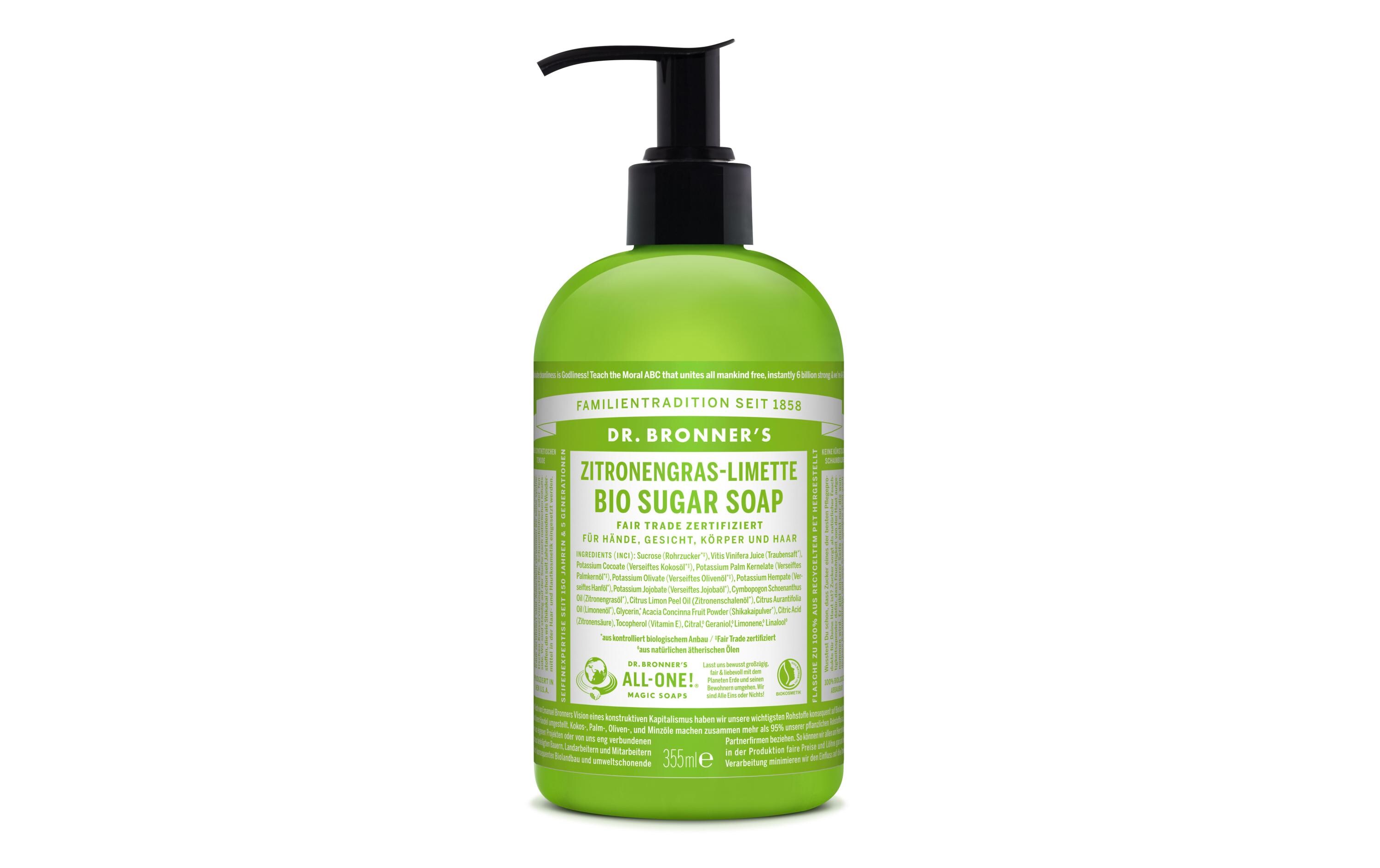 Flüssigseife Sugarsoap Lemongrass 355 mlNatürliche Fair Trade Pflegeseife für eine intensive Erfrischung