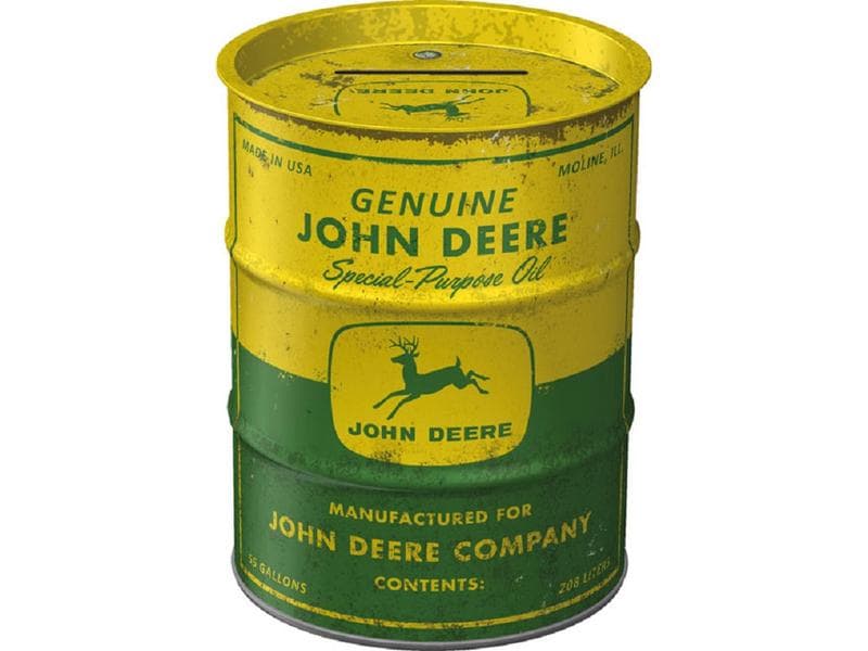 Nostalgic Art Spardose Genuine John Deere Schriftzug Sparkasse in Ölfass-Form