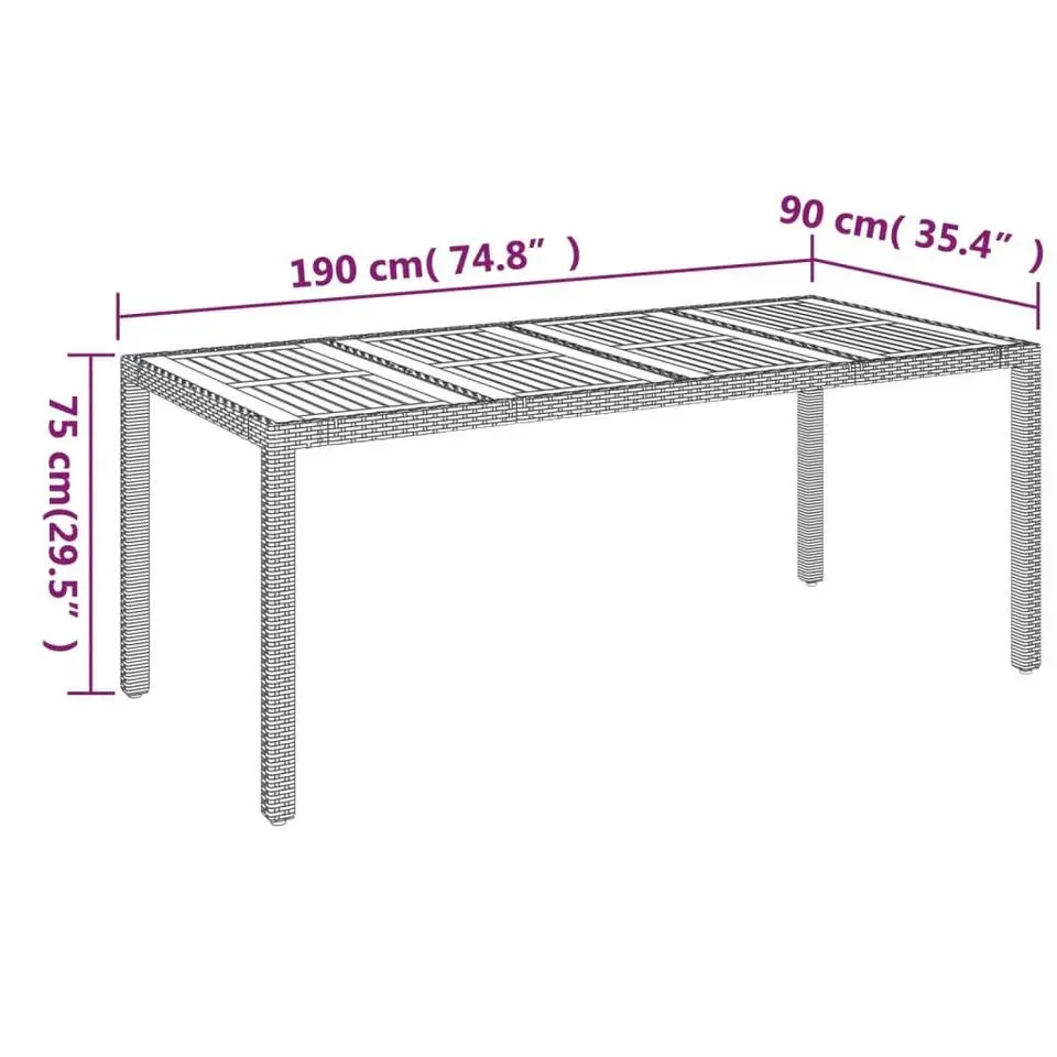vidaXL - Tuintafel Met Houten Blad - Grijs - Poly rattan - 190 x 90 x 75 cm