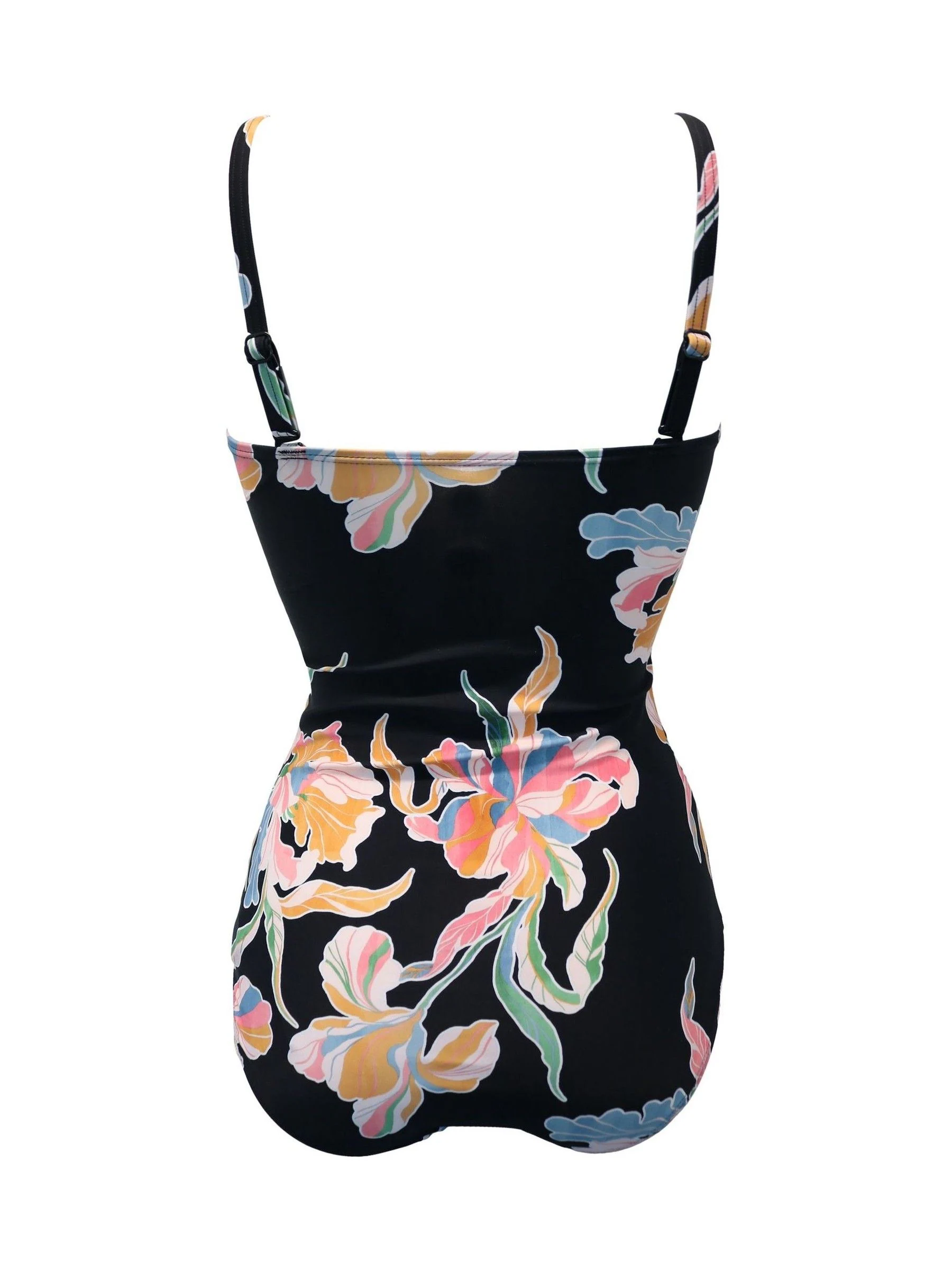 Zwart bloemenprint - Pour Moi Santa Monica tummy control corrigerend badpak met afneembare bandjes