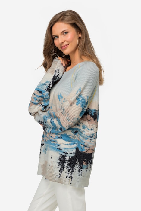 Pullover, maritimer Allover Print, Rundhals, Langarm