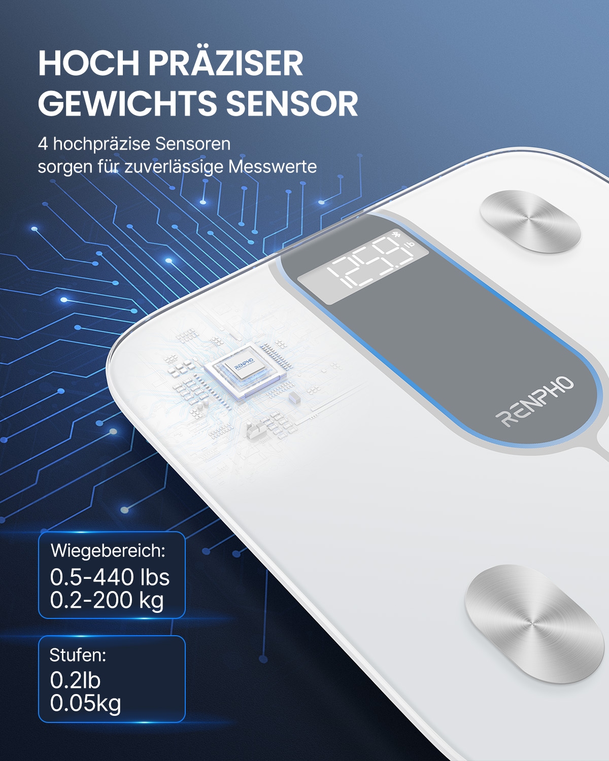 Renpho Körper-Analyse-Waage »Elis 1C Smart Body Scale A033« Smarte Körperanalysewaage mit 13 essentiellen Körpermessungen