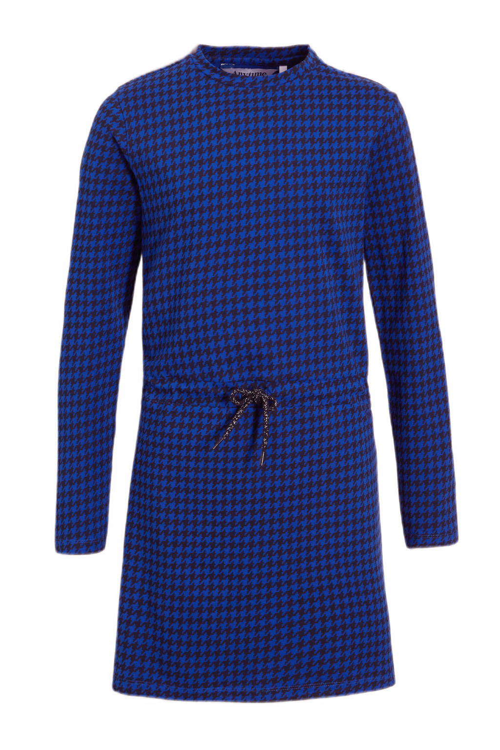 anytime jurk met pied-de-poule print blauw