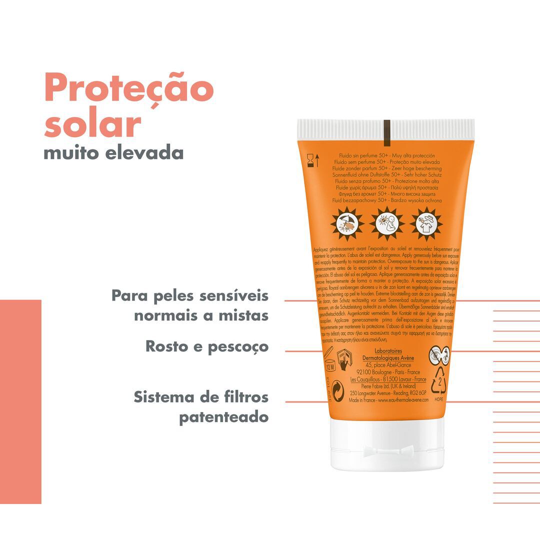 AVENE  Protetor Solar Fluido 50+ sem perfume SPF50+ - 50ml