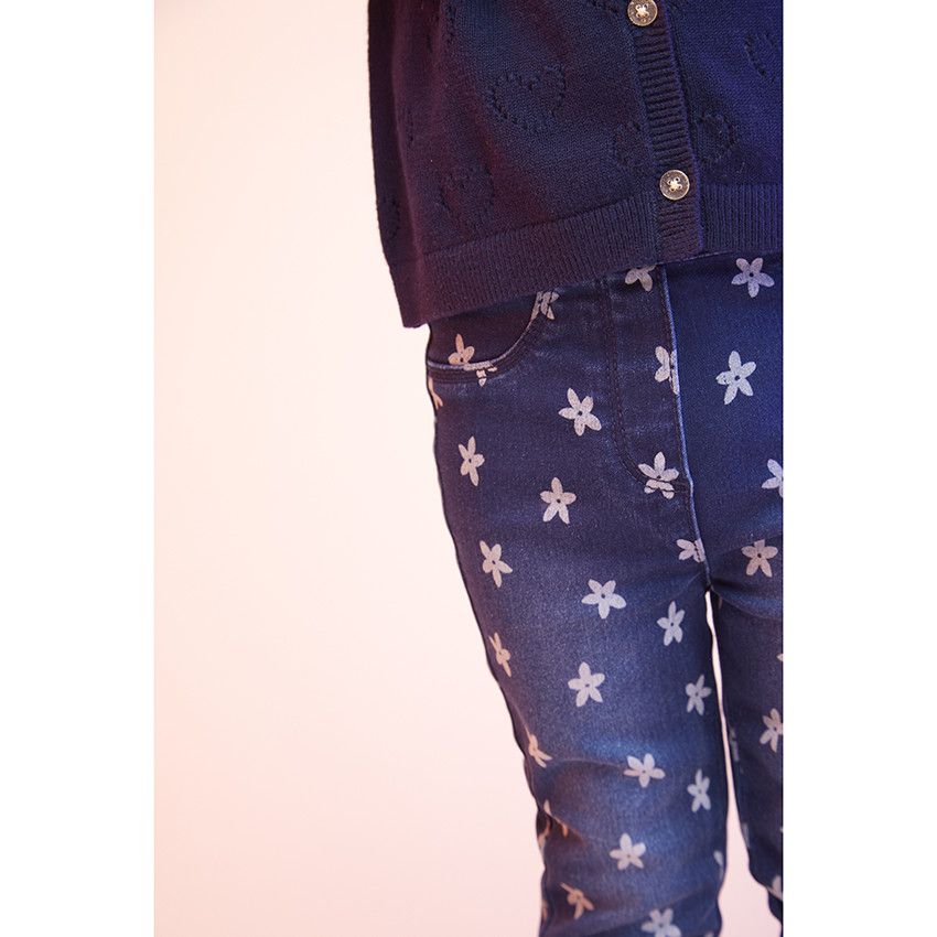 Jegging super stretch en twill imprimé fleurs pour bébé fille - Bleu moyen